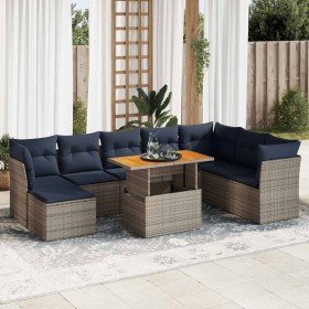 Set de muebles de jardín 6 pzas y cojines ratán sintético gris