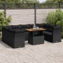 Set de sofás de jardín y cojines 10 pzas ratán sintético negro