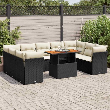 Set de sofás de jardín y cojines 10 pzas ratán sintético negro