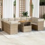Juego de sofás jardín con cojines beige 10 pzas ratán sintético