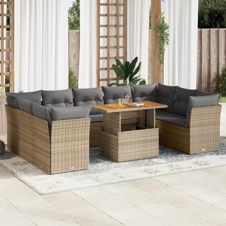 Juego de sofás jardín con cojines beige 10 pzas ratán sintético