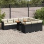 Set de sofás de jardín 11 pzas y cojines ratán sintético negro