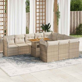 Set de sofás de jardín 11pzas con cojines ratán sintético beige