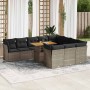 Set de sofás de jardín 11 pzas y cojines ratán sintético gris