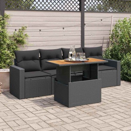 Set de muebles de jardín 5 pzas y cojines ratán sintético negro