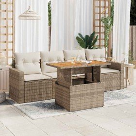 Juego de sofás jardín con cojines 5 pzas ratán sintético beige