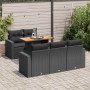 Set de sofás de jardín 6 piezas y cojines ratán sintético negro