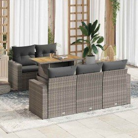Set de muebles de jardín 6 pzas y cojines ratán sintético gris en Conjuntos de jardín | Comprar online en Foro24