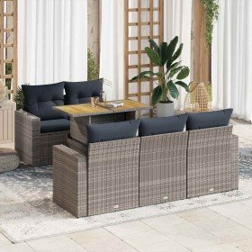 Set de muebles de jardín 6 pzas y cojines ratán sintético gris Set de muebles de jardín 6 pzas y cojines ratán sintético gris
