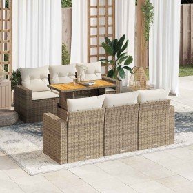 Set sofás de jardín 7 piezas y cojines ratán sintético beige