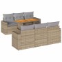 Set sofás de jardín 7 piezas y cojines ratán sintético beige