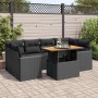 Set de sofás de jardín 7 pzas con cojines ratán sintético negro