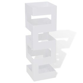 Paragüero cuadrado soporte de bastones acero blanco 48,5 cm