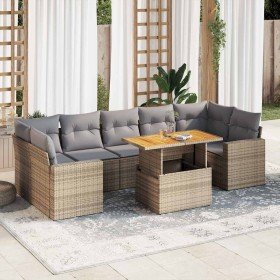 Set de sofás de jardín y cojines 8 piezas ratán sintético beige