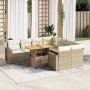Set de sofás de jardín con cojines 9 pzas ratán sintético beige