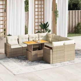Set de sofás de jardín con cojines 9 pzas ratán sintético beige Set de sofás de jardín con cojines 9 pzas ratán sintético beige