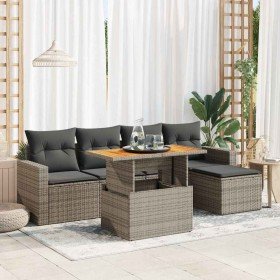 Set de muebles de jardín 6 pzas y cojines ratán sintético gris