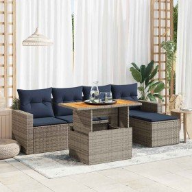 Set de muebles de jardín 6 pzas y cojines ratán sintético gris