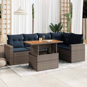 Set de muebles de jardín 6 pzas y cojines ratán sintético gris