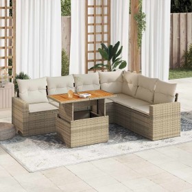 Set sofás de jardín 7 piezas y cojines ratán sintético beige Set sofás de jardín 7 piezas y cojines ratán sintético beige