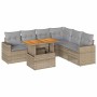Set sofás de jardín 7 piezas y cojines ratán sintético beige