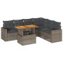 Set de sofás de jardín 7 pzas con cojines ratán sintético gris