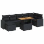 Set de sofás de jardín y cojines 8 piezas ratán sintético negro