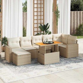 Set de sofás de jardín y cojines 8 piezas ratán sintético beige