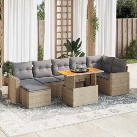 Set de sofás de jardín y cojines 8 piezas ratán sintético beige en Conjuntos de jardín | Comprar online en Foro24