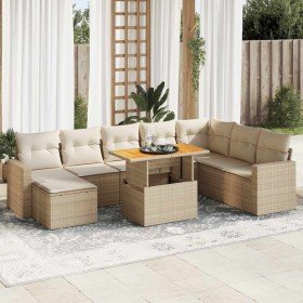 Set de sofás de jardín con cojines 9 pzas ratán sintético beige