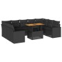 Set de sofás de jardín y cojines 10 pzas ratán sintético negro