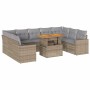 Juego de sofás jardín con cojines beige 10 pzas ratán sintético