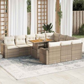 Set de sofás de jardín 11pzas con cojines ratán sintético beige Set de sofás de jardín 11pzas con cojines ratán sintético beige
