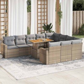 Set de sofás de jardín 11pzas con cojines ratán sintético beige en Conjuntos de jardín | Comprar online en Foro24