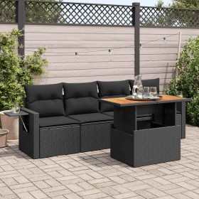 Set de muebles de jardín 5 pzas y cojines ratán sintético negro