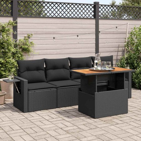 Set de muebles de jardín 5 pzas y cojines ratán sintético negro