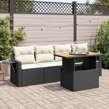 Set de muebles de jardín 5 pzas y cojines ratán sintético negro
