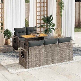 Set de muebles de jardín 6 pzas y cojines ratán sintético gris