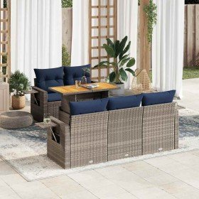 Set de muebles de jardín 6 pzas y cojines ratán sintético gris