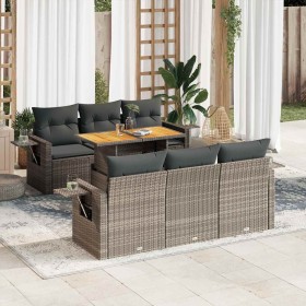 Set de sofás de jardín 7 pzas con cojines ratán sintético gris