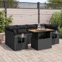 Set de sofás de jardín 7 pzas con cojines ratán sintético negro