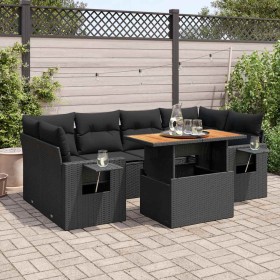 Set de sofás de jardín 7 pzas con cojines ratán sintético negro