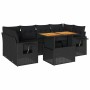 Set de sofás de jardín 7 pzas con cojines ratán sintético negro