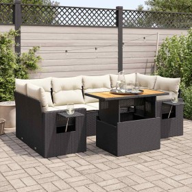 Set de sofás de jardín 7 pzas con cojines ratán sintético negro