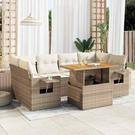 Set sofás de jardín 7 piezas y cojines ratán sintético beige
