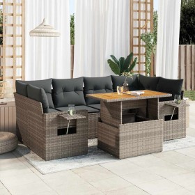 Set de sofás de jardín 7 pzas con cojines ratán sintético gris