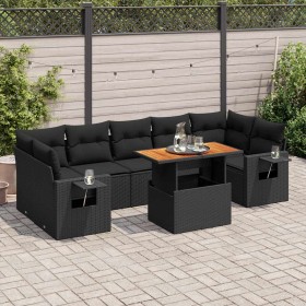 Set de sofás de jardín y cojines 8 piezas ratán sintético negro