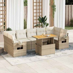 Set de sofás de jardín y cojines 8 piezas ratán sintético beige