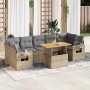 Set de sofás de jardín y cojines 8 piezas ratán sintético beige