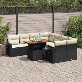 Set de sofás de jardín con cojines 9 pzas ratán sintético negro
